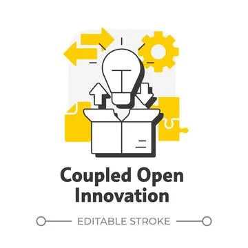 Coupled open innovation flat outline concept icon Stock Illustration