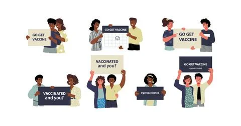 Couples and people one by one, holding placards, banner, poster calling for v Stock Illustration