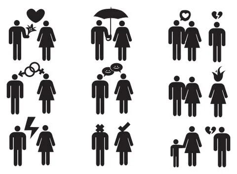 Couples and Relationships Vector Icon Set Stock Illustration