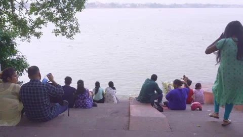 Couples are chatting or romance in a beautiful setting by the river Ganges Stock Footage 252113265