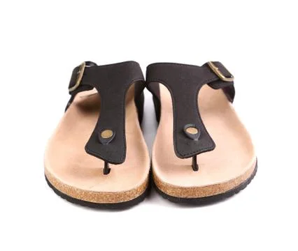 A couples brown sandals close-up. Stock Photos