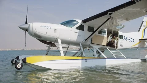 Couples coming out of seaplane. Stock Footage 119390835