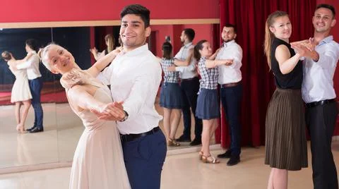 Couples dancing foxtrot Stock Photos