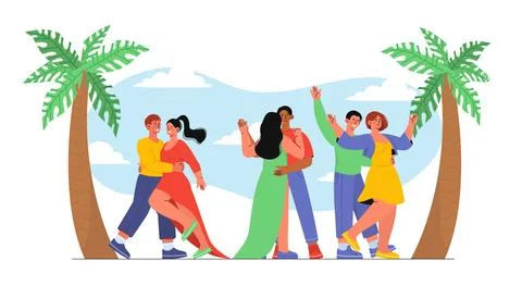 Couples dancing at Hawaii vector Stock Illustration