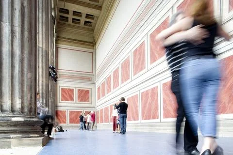 Couples Dancing Tango Under the Historic Arches of Altes Museum in Berlin Stock Photos