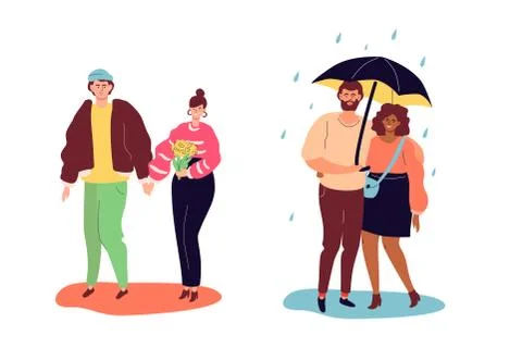 Couples on a date - colorful flat design style characters Stock Illustration