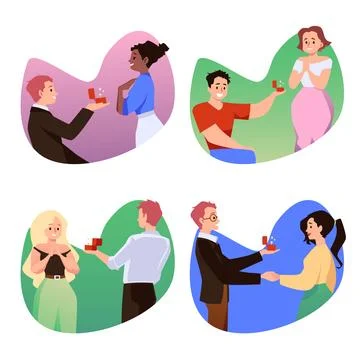 Couples decide to get married, banners set flat vector illustration isolated. Stock Illustration