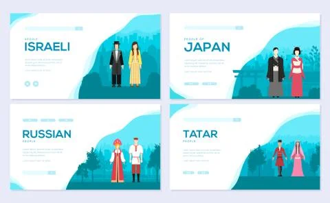 Couples from different countries of the world. Traditional clothing of different Stock Illustration