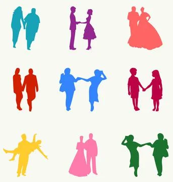 Couples In Different Poses Silhouette Illustrazione stock