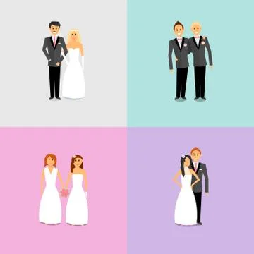 Couples with different sexual orientations and views on family life. Stock Illustration