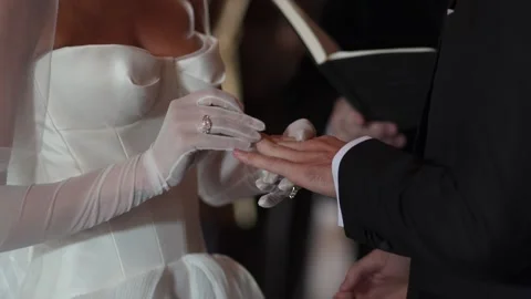 Couples Exchanging Vows Gracefully, Bride And Groom Share Meaningful Vows And Stock Footage 323771765