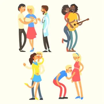 Couples in Love Activities, Vector Illustration Stock Illustration