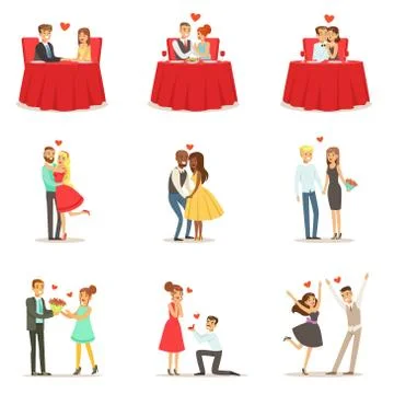 Couples In Love Romantic St. Valentine s Day Date, Lovers And Romance Set Of Stock Illustration