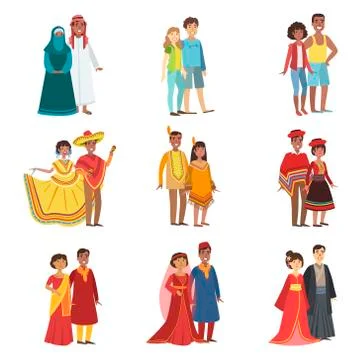 Couples In National Clothes Set Stock Illustration