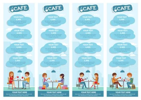 Couples of people in cafe. Vector Illustration with friends men and women Ilustração Stock