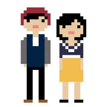 Couples pixel pattern. Pixel man and woman image for game assets. Иллюстрация