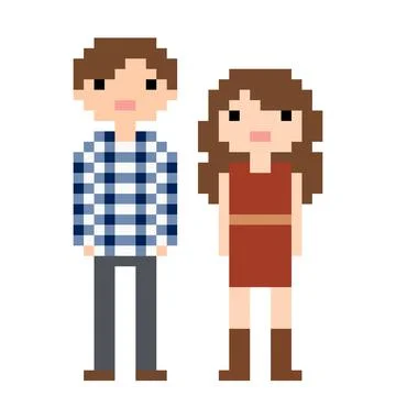 Couples pixel pattern. Pixel man and woman image for game assets. Illustrazione stock