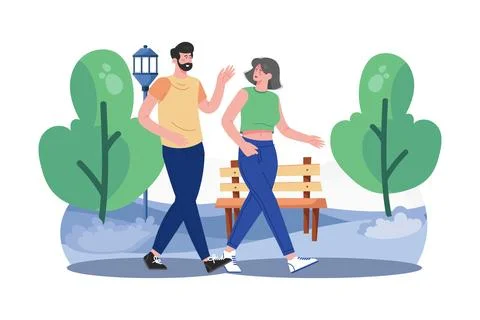 Couple's Romantic Park Walk Ilustração Stock