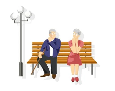 Couples sitting in the park Vector flat style. Old and young couple enjoying  Ilustración de archivo