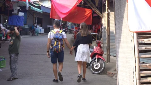 Couples traveling in Doi market. Doi Pui in Chiang Mai, Thailand. Stock Footage 123746721