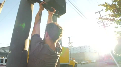 Couples Urban Workout - Pullup Stock Footage 51636558