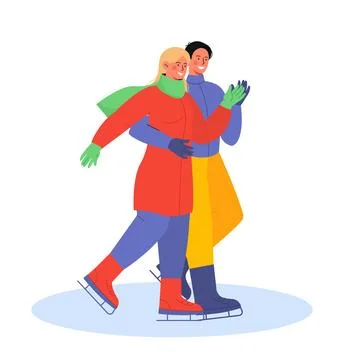 Couples walk in winter vector concept Illustrazione stock