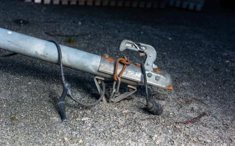 Coupling of a car trailer with damaged cables. Stock Photos