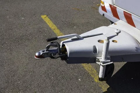 Coupling of a trailer or caravan in focus. Details of the hook or couplings Stock Photos