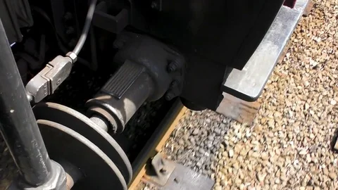 Couplings on classic steam train connecting passenger carriages Stock Footage 80281688