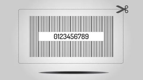 Coupon with Bar code numbers and Scissors on isolated background Stock Illustration