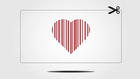 Coupon with bar codes or voucher code with scissors and red heart Stock Illustration