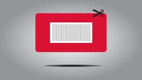 Coupon with bar codes on red background and scissors Stock Illustration