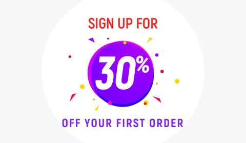 Coupon code discount 30 sign up advertising offer. Discount promotion tag flyer Stock Illustration