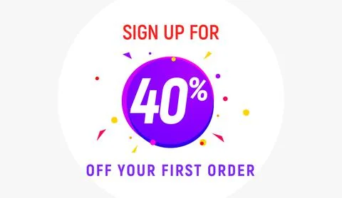 Coupon code discount 40 sign up advertising offer. Discount promotion tag flyer Stock Illustration