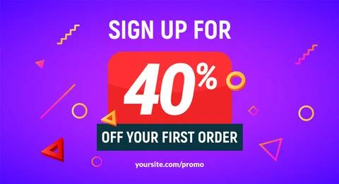 Coupon code discount 40 sign up advertising offer. Discount promotion tag flyer Stock-Illustration