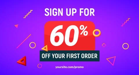 Coupon code discount 60 sign up advertising offer. Discount promotion tag flyer Stock Illustration
