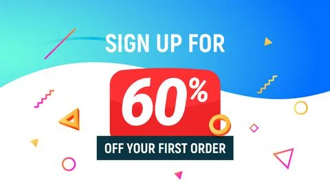 Coupon code discount 60 sign up advertising offer. Discount promotion tag flyer Stock Illustration