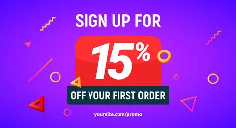 Coupon code discount sign up advertising offer. Discount promotion tag flyer 15 Illustrazione stock