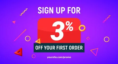 Coupon code discount sign up advertising offer. Discount promotion tag flyer 3 Stockillustratie