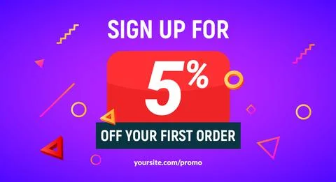 Coupon code discount sign up advertising offer. Discount promotion tag flyer 5 Illustrazione stock