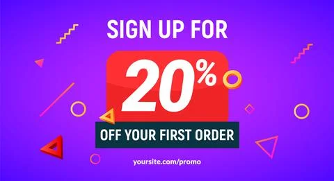 Coupon code discount sign up advertising offer. Discount promotion tag flyer 20 Stock Illustration