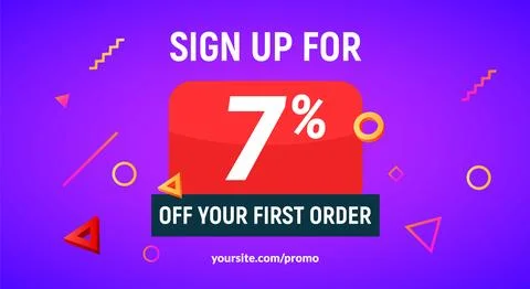 Coupon code discount sign up advertising offer. Discount promotion tag flyer 7 Stock Illustration