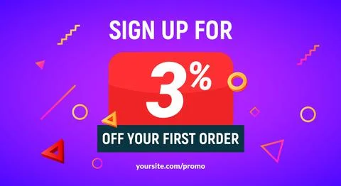 Coupon code discount sign up advertising offer. Discount promotion tag flyer 3 Illustrazione stock