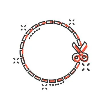 Coupon cut lines icon in comic style. Scissors snip vector cartoon illustrati Stock Illustration