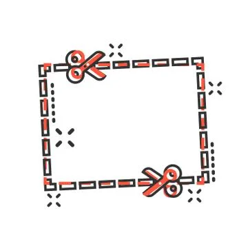 Coupon cut lines icon in comic style. Scissors snip vector cartoon illustrati 库存插图