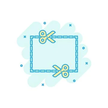Coupon cut lines icon in comic style. Scissors snip vector cartoon illustrati 库存插图