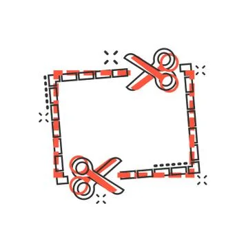 Coupon cut lines icon in comic style. Scissors snip vector cartoon illustrati Stock Illustration