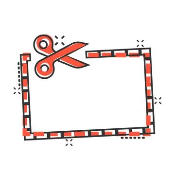 Coupon cut lines icon in comic style. Scissors snip cartoon sign vector illus 库存插图