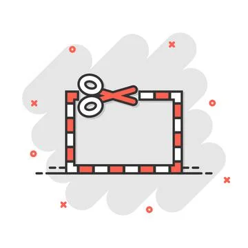 Coupon cut lines icon in comic style. Scissors snip cartoon sign vector illus Stock Illustration