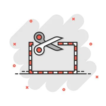 Coupon cut lines icon in comic style. Scissors snip cartoon sign vector illus Stock Illustration
